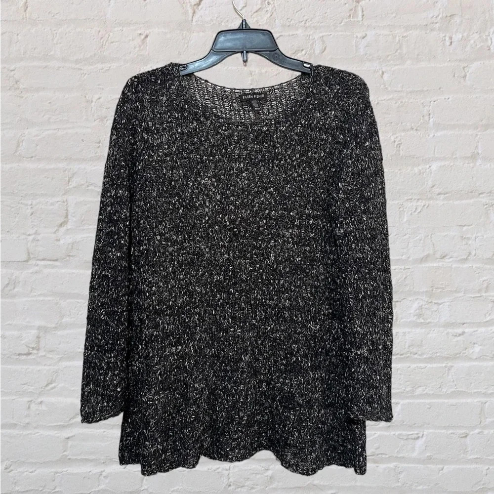 Eileen Fisher Italian Yarn Open Knit Sweater Black Marble Women’s XS